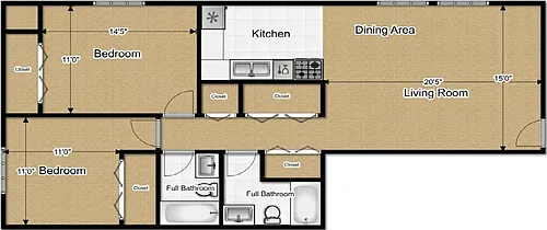 Floor plan 2 bed 2 bath