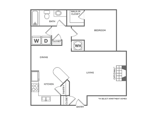Floor plan One Bedroom One Bath (860 SF)