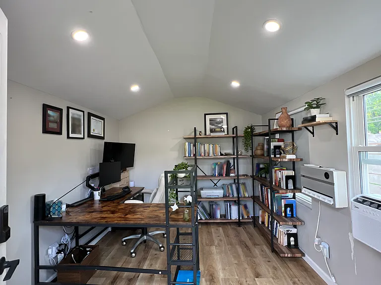 Inside the backyard office.