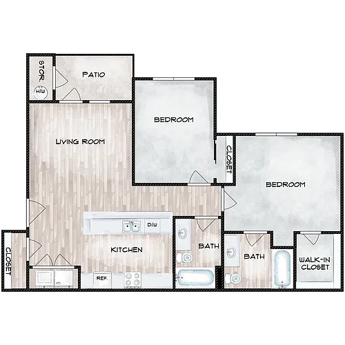 Floor plan 2 Bedroom 2 Bath