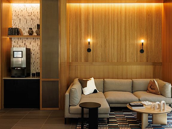 Hotel-inspired lobby with coffee bar