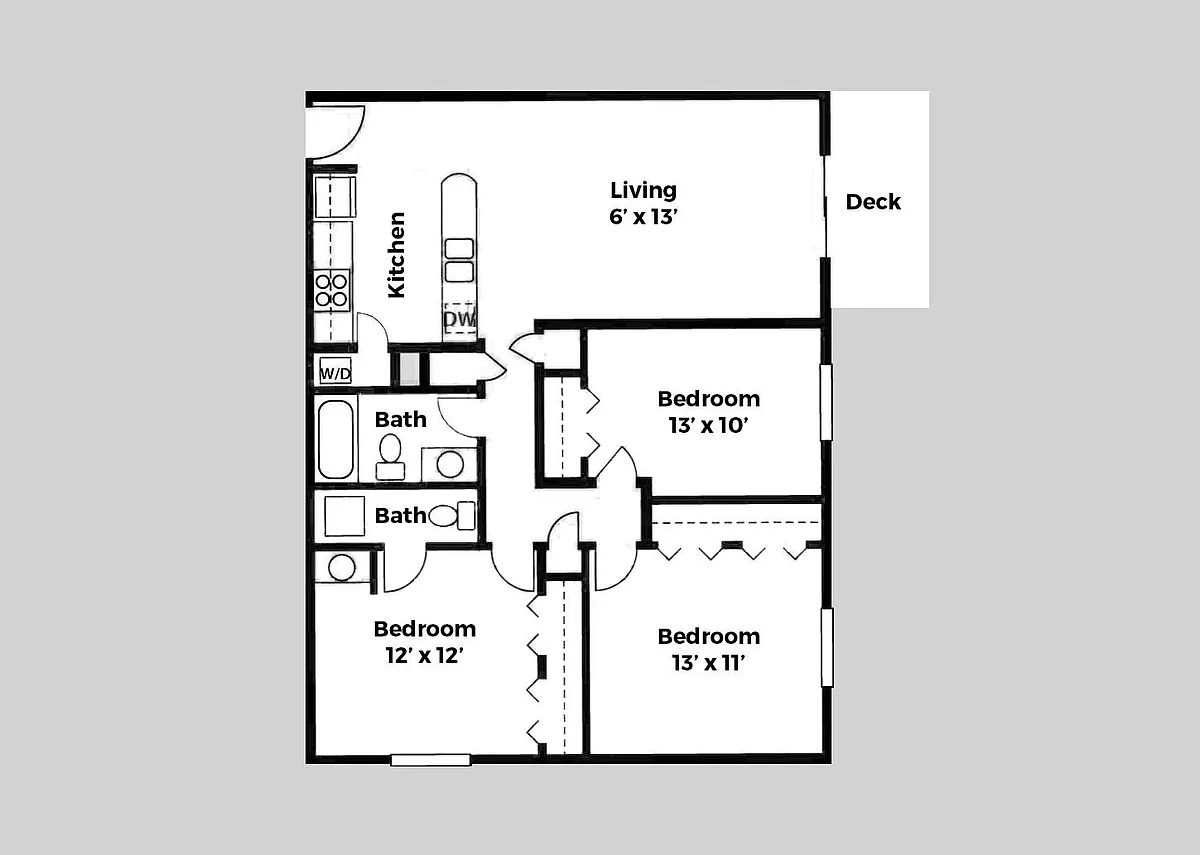 Floor plan 3 Bed 2 Bath W/D