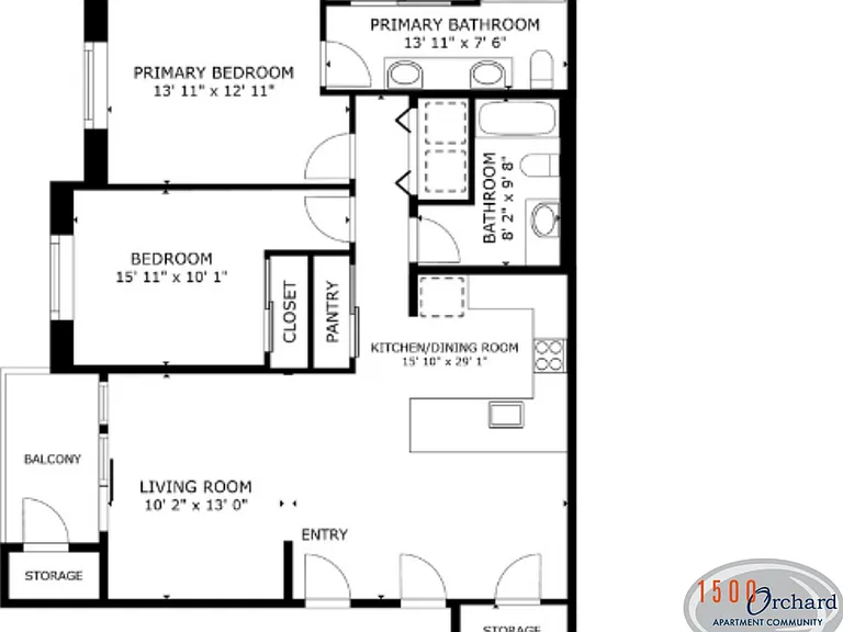 2x2 Deluxe (B) l 1,100 sq ft l 1500 Orchard 2x2 Deluxe (B) l 1,100 sq ft l 1500 Orchard