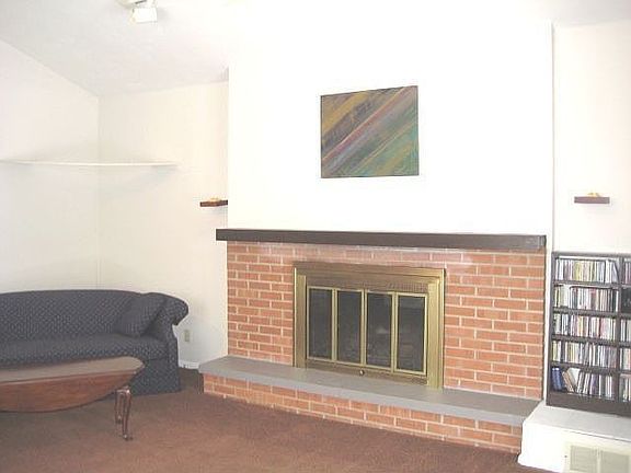 VAULTED FAMILY ROOM WITH FIREPLACE & GLASS DOORS TO DECK