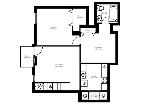 Floor plan 2 Bed 1 Bath Loft