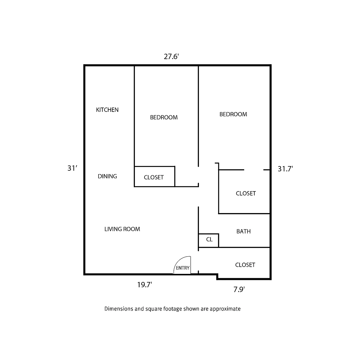 Floor plan Asbury Place 2 Bed and 1 Bath A
