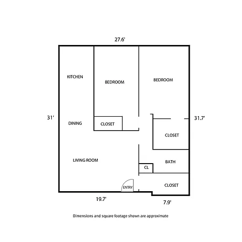Floor plan Asbury Place 2 Bed and 1 Bath A
