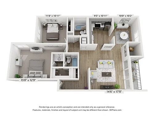 Floor plan C - 2BR 2BA (1120sf)