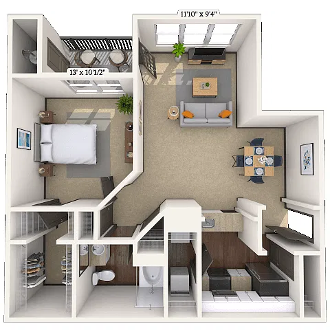 Floor plan Traditional 1x1 758-1109 SF