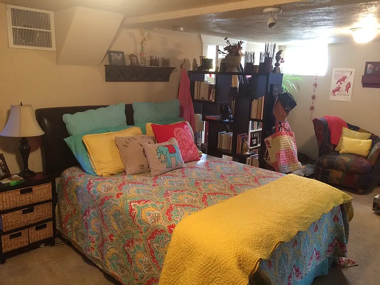 large bedroom area (size of living room upstairs) room for king sized bed, office, etc.