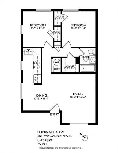 Floor plan 2 Bed, 1 Bath