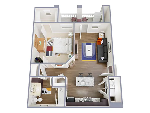 Floor plan 1 Bed, 1 Bath C (80% Income Restricted)