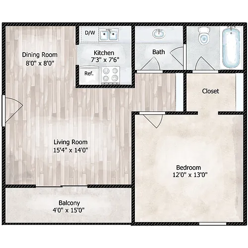 Floor plan 1 Bed 1 Bath