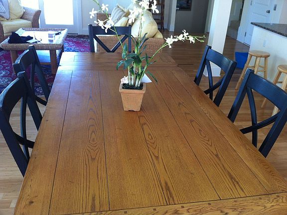 Plenty of room at the wooden dining table!