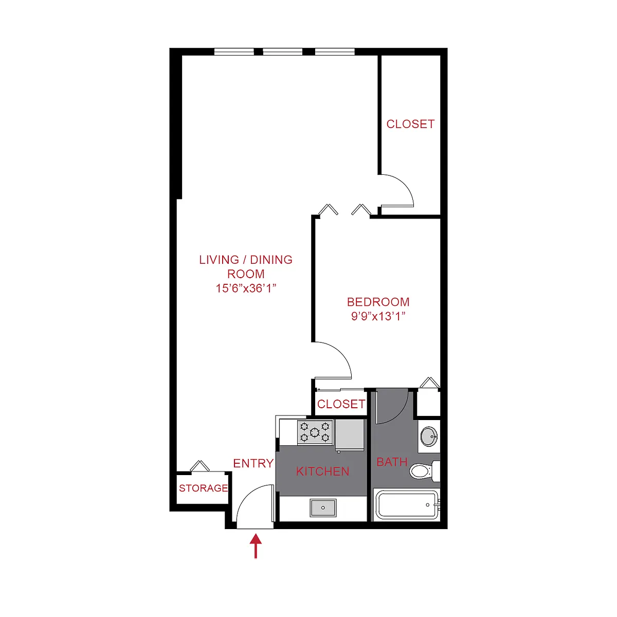 Floor plan A5 - 1 Bed / 1 Bath (770 sf)