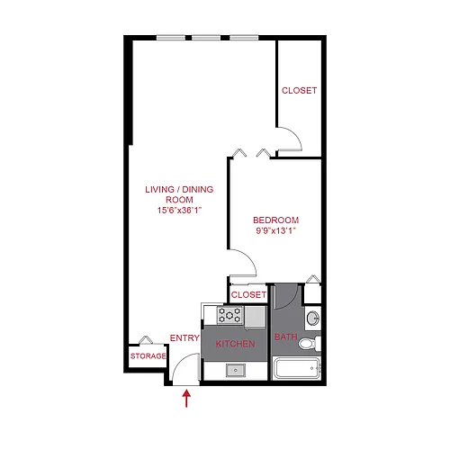 Floor plan A5 - 1 Bed / 1 Bath (770 sf)