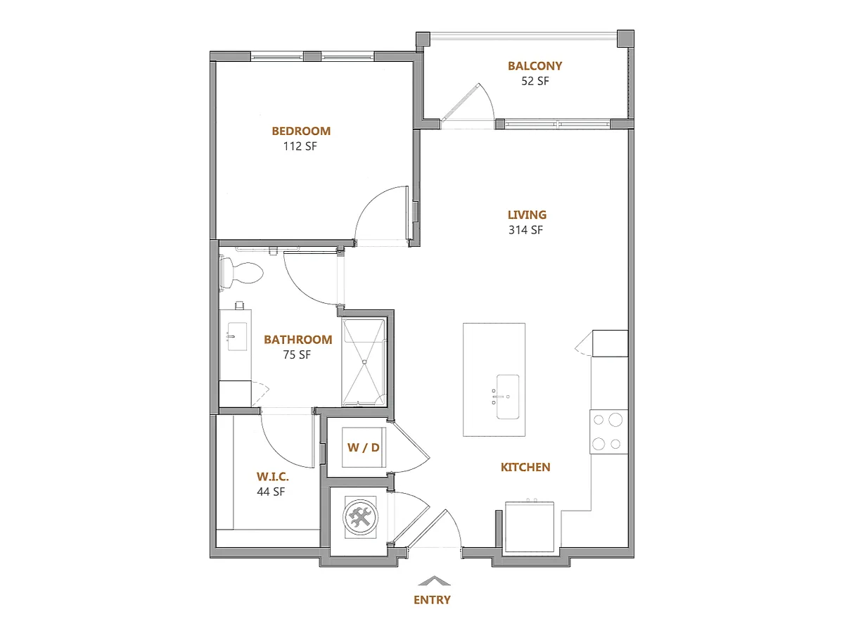 Floor plan 1 Bed, 1 Bath A (120% Income Restricted)