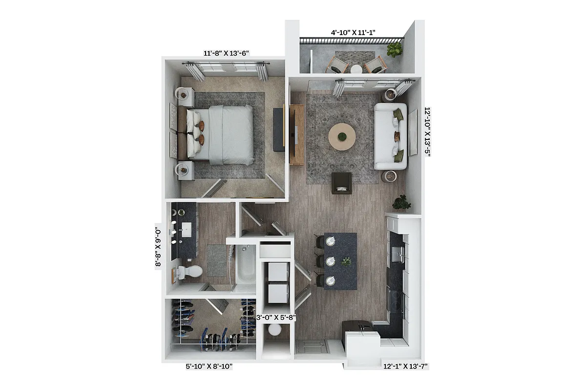 Floor plan 1BR 1BA (755 SF)