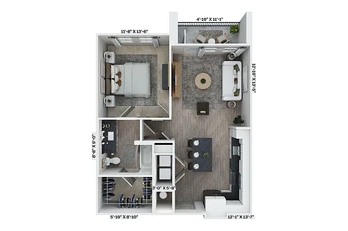 Floor plan 1BR 1BA (755 SF)