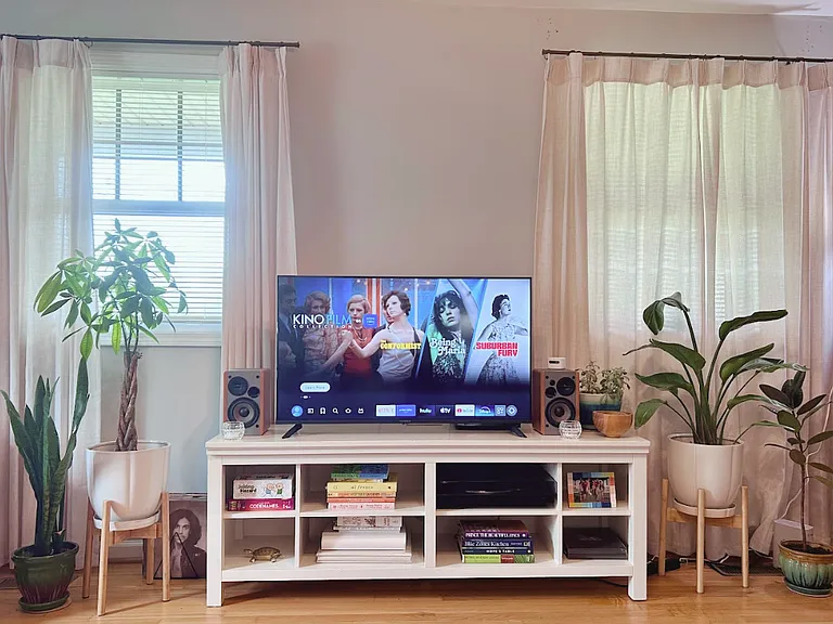TV, record player, DVD player.