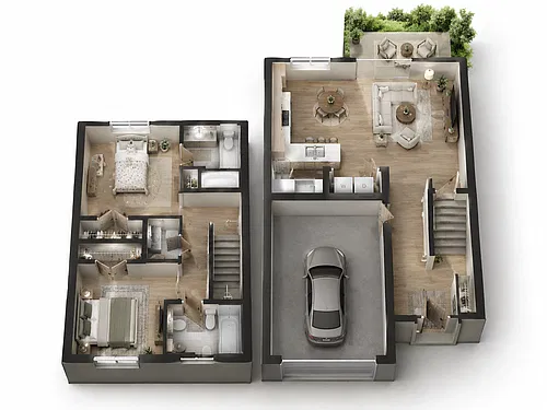 Floor plan 2 Bedroom 2 Bathroom Townhome - 1,448 SF