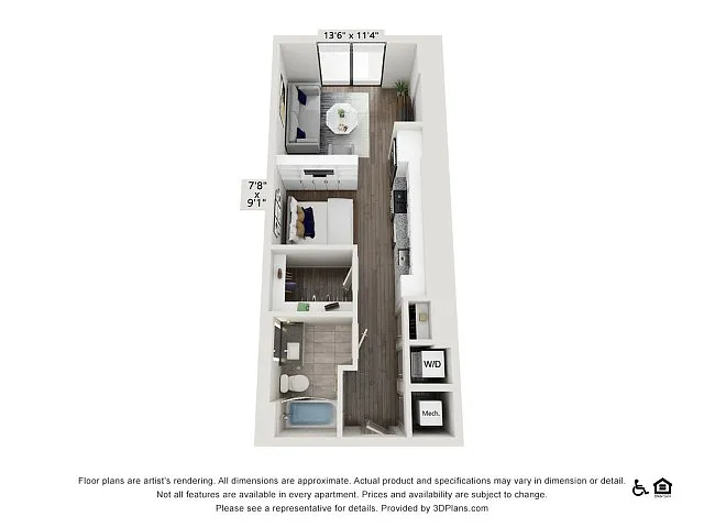 Floor plan Studio (566 SF)