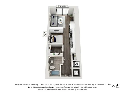 Floor plan Studio (566 SF)