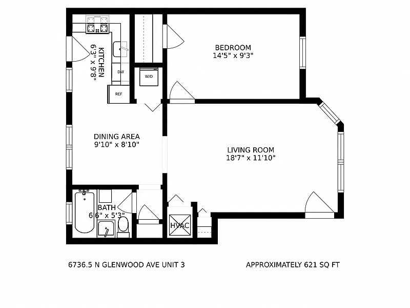 Floor plan 1 Bedroom - 1 Bathroom