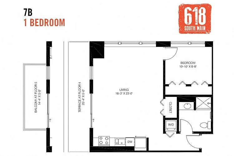 Floor plan 1 Bedroom 1 Bath 718 sq. ft.
