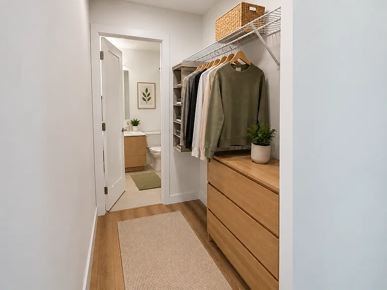 Large walk-in closet connecting bedroom to ensuite