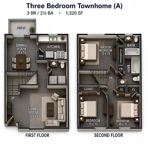 Floor plan Three Bedroom Townhome A