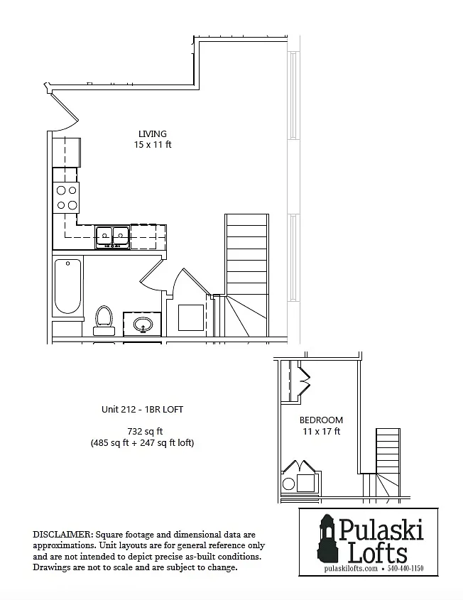 Floor plan One Bedroom Loft 212