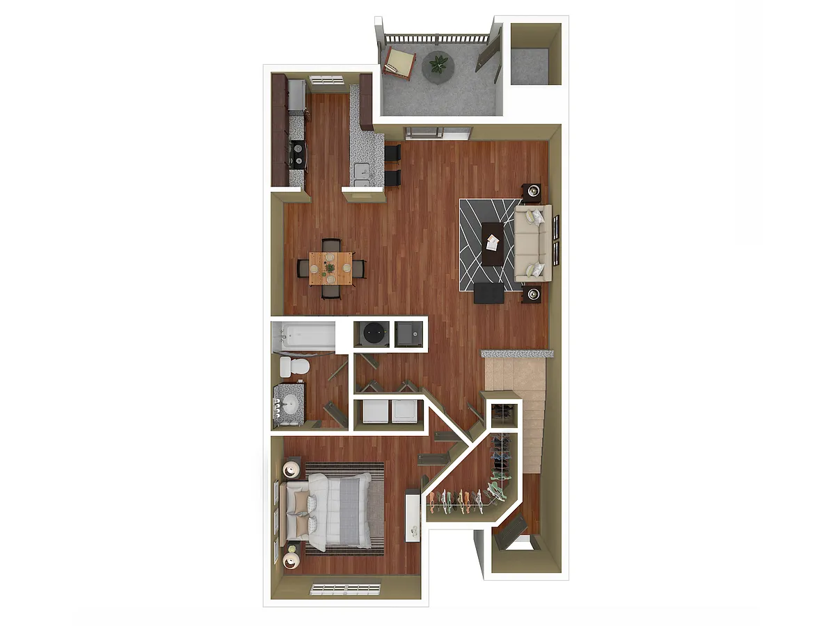 Floor plan 1 Bed, 1 Bath B (80% Income Restricted)