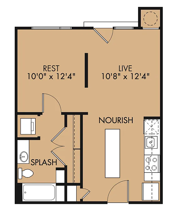 Floor plan 1x1 574 sf Classic (A1x)