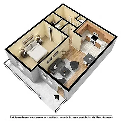 Floor plan 1 bedroom 1 bath Garden deluxe