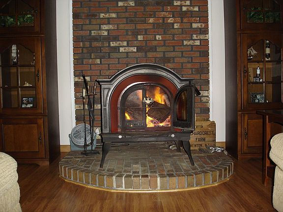 Wood burning stove in LR