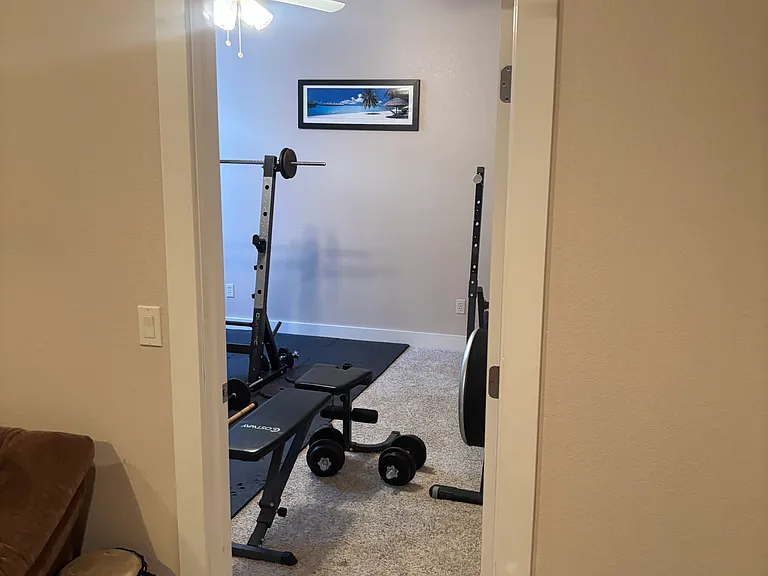 Gym equipment and closet space will be removed and throughly cleaned before move in.