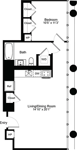 Floor plan One Bedroom H 15-18