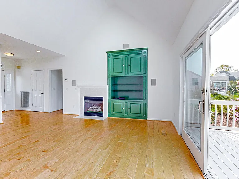 living room and fireplace