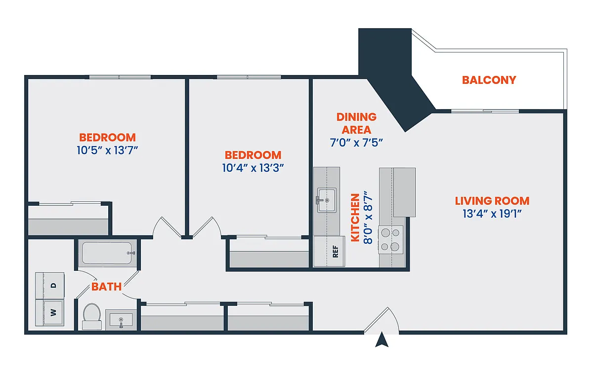 Floor plan 2 Bed | 1 Bath