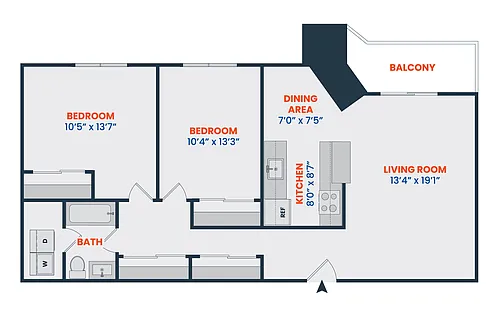 Floor plan 2 Bed | 1 Bath