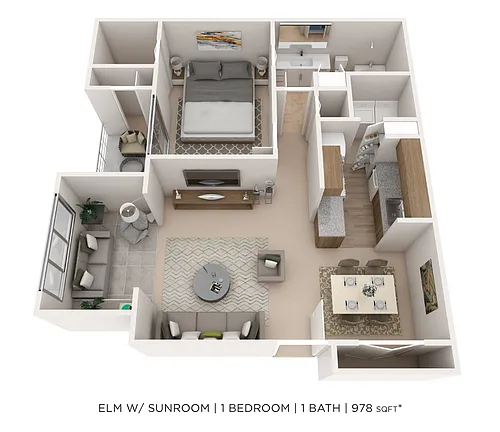 Floor plan One Bedroom w/ Sunroom