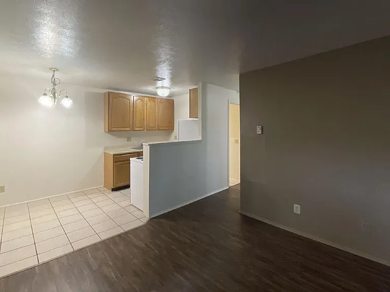 View from Living room into Kitchen 2 bed / 1 Bath Deluxe