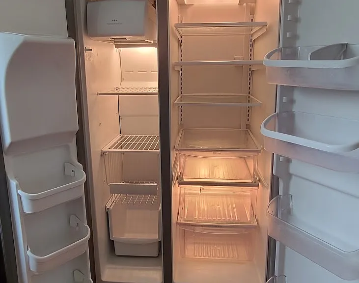 French door refrigerator interior.