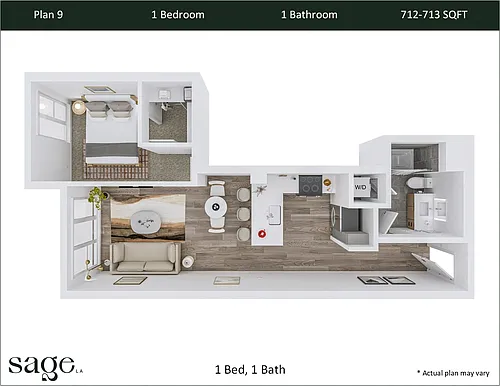 Floor plan 1 Bedroom, 1 Bath Plan 9