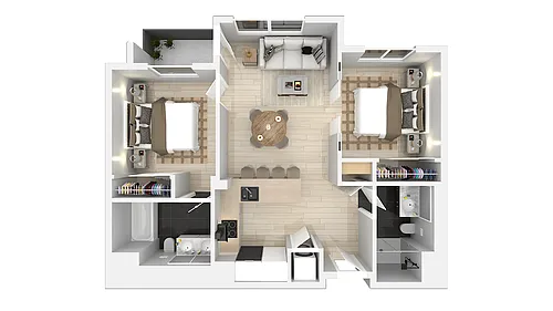 Floor plan Two Bedroom Two Bath E