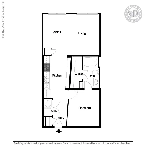 Floor plan A2- 1 bedroom, 1 bath