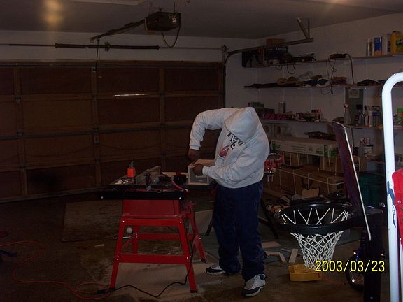 garage with shelves