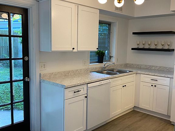 Kitchen with French door to back yard