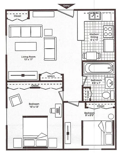 Floor plan 2 Bed 1 Bath